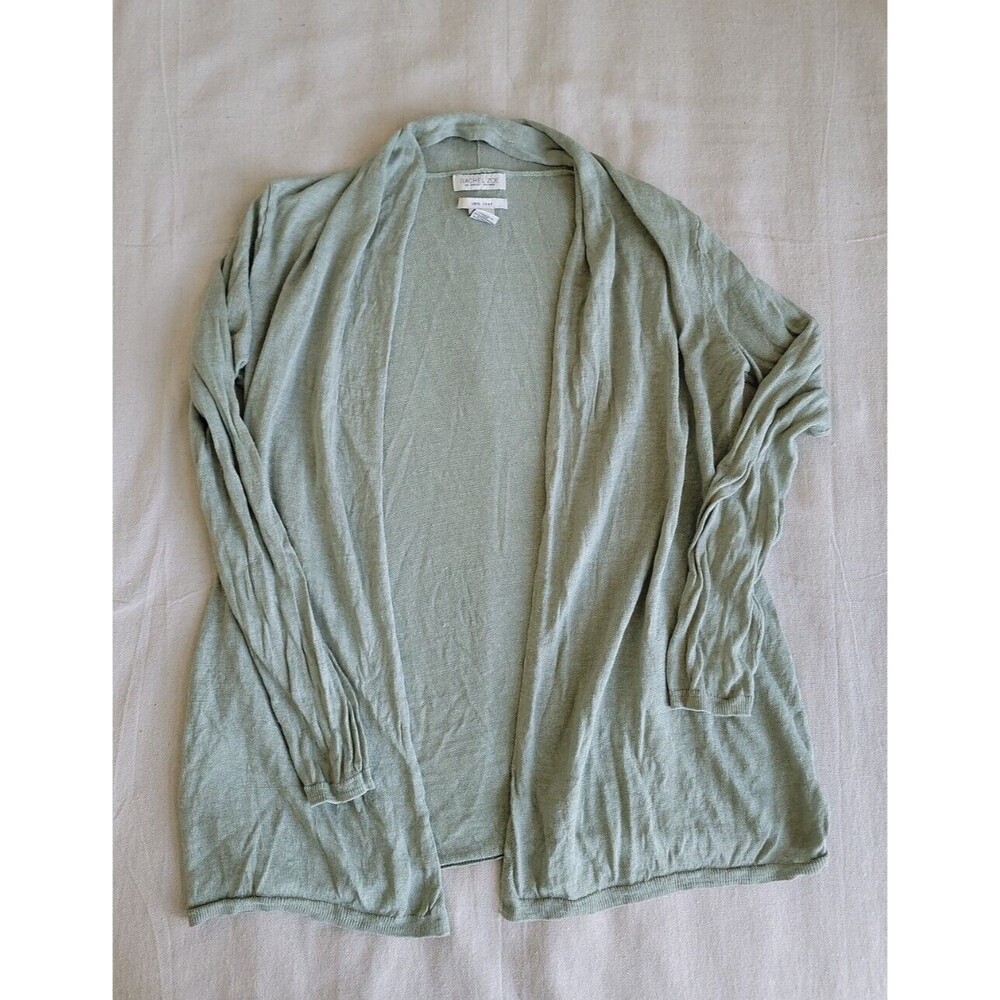 Rachel Zoe Womens M Cardigan Duster Green Linen Open Lightweight Casual‎ EUC